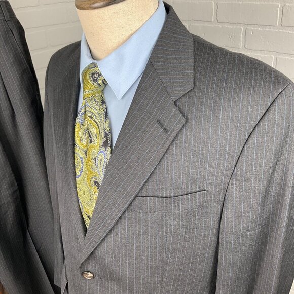 Ralph Lauren Chaps Suit Men 42 34Wx28L Gray Blue Pinstripe Cashmere‎ Wool Canada - Picture 2 of 16